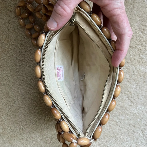 Vintage Small Tan Wooden Bead Japanese Purse - Made In Japan - GUC* (read) - Picture 7 of 11